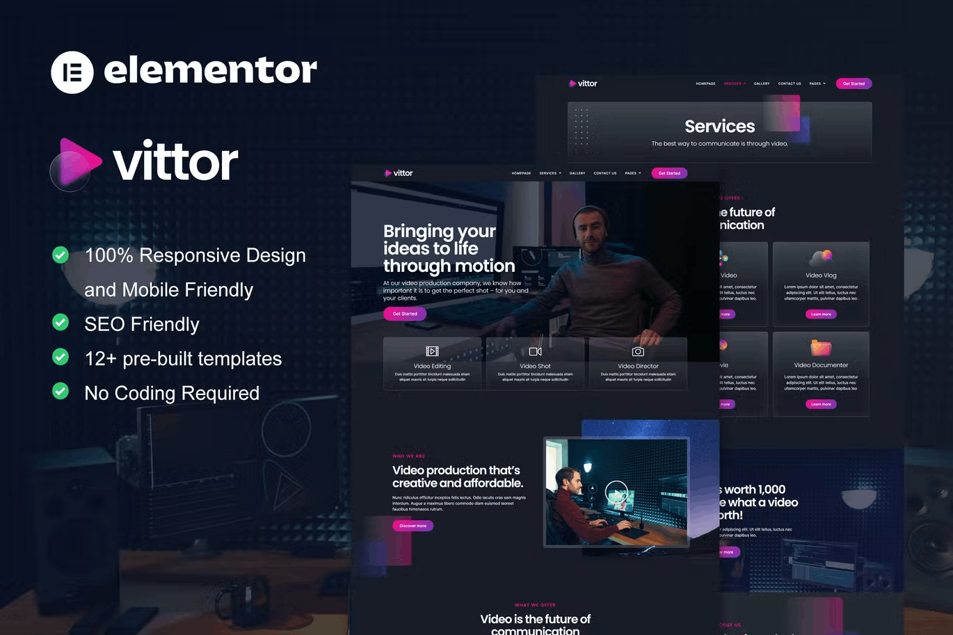 Vittor-Cover-mainpreview-1 Vittor – Video Production Service Elementor Pro Template Kit - Image 1