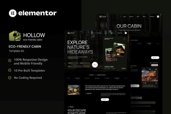 Hollow - Eco-Friendly Cabin Elementor Template Ki Hollow - Eco-Friendly Cabin Elementor Template Kit - Image 1