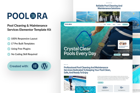 Poolora - Pool Cleaning & Maintenance Services El Poolora - Pool Cleaning & Maintenance Services Elementor Template Kit - Image 1