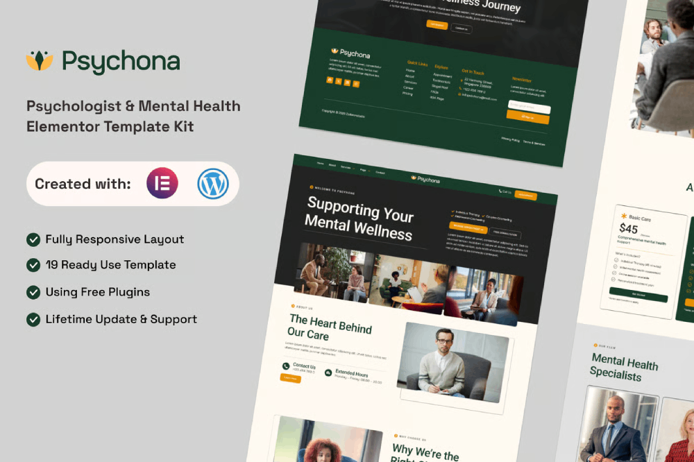 Psychona - Psychologist & Mental Health Elementor Template Kit Psychona - Psychologist & Mental Health Elementor Template Kit - Image 1
