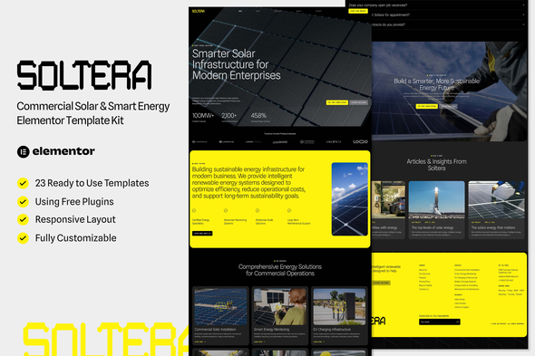 Soltera - Commercial Solar & Smart Energy Element Soltera - Commercial Solar & Smart Energy Elementor Template Kit - Image 1