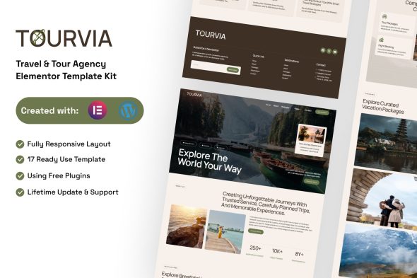 Tourvia - Tour & Travel Booking Agency Elementor Tourvia - Tour & Travel Booking Agency Elementor Template Kit - Image 1