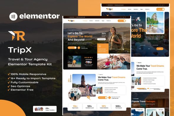 Tripx - Tour & Travel Booking Agency Elementor Te Tripx - Tour & Travel Booking Agency Elementor Template Kit - Image 1