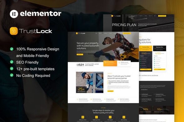 TrustLock - Locksmith & Key Maker Service Element TrustLock - Locksmith & Key Maker Service Elementor Pro Template Kit - Image 1