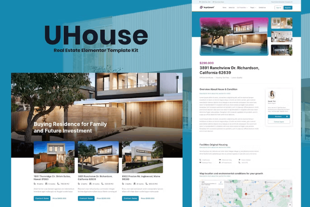 uhouse_kit_cover UHouse – Real Estate Elementor Template Kit - Image 1