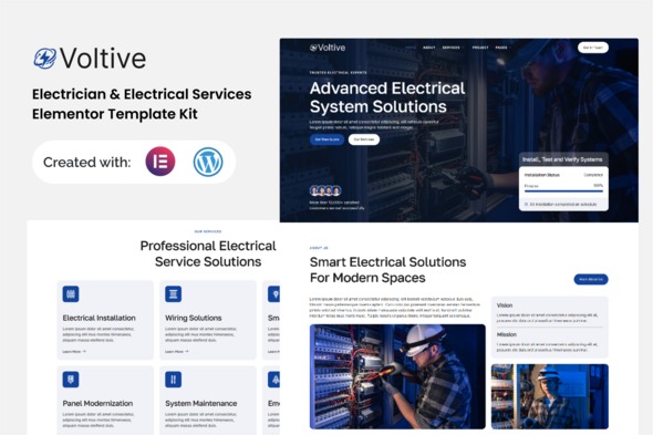 Voltive - Electrician & Electrical Services Eleme Voltive - Electrician & Electrical Services Elementor Template Kit - Image 1